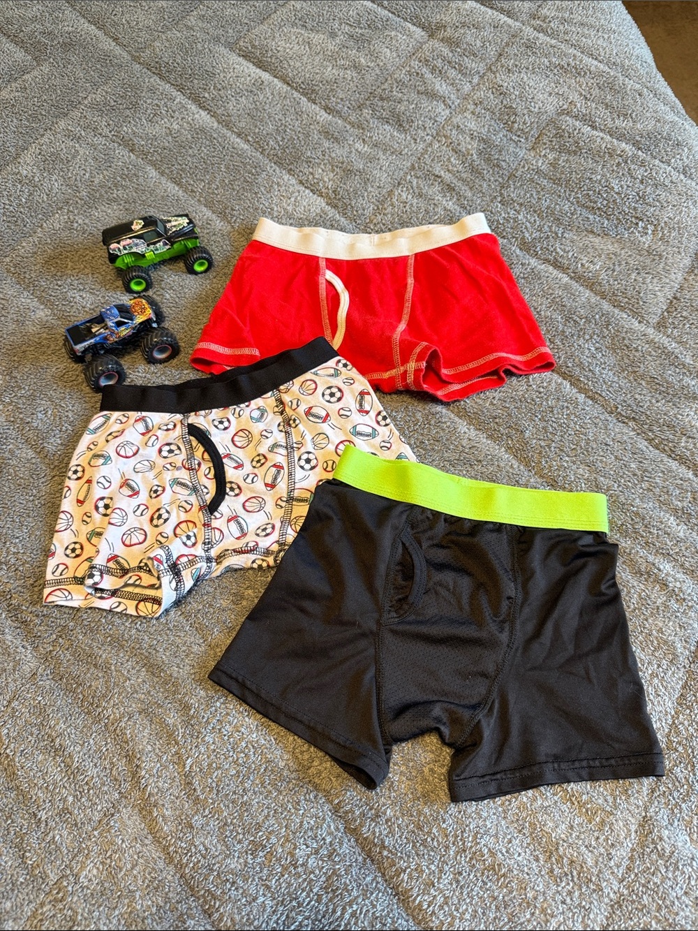 Boys 3-Pack Athletic Boxer Briefs - Red, Black & Sports Print